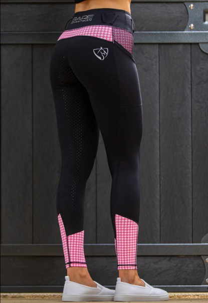 BARE Performance Riding Tights - Black with Pink Houndstooth