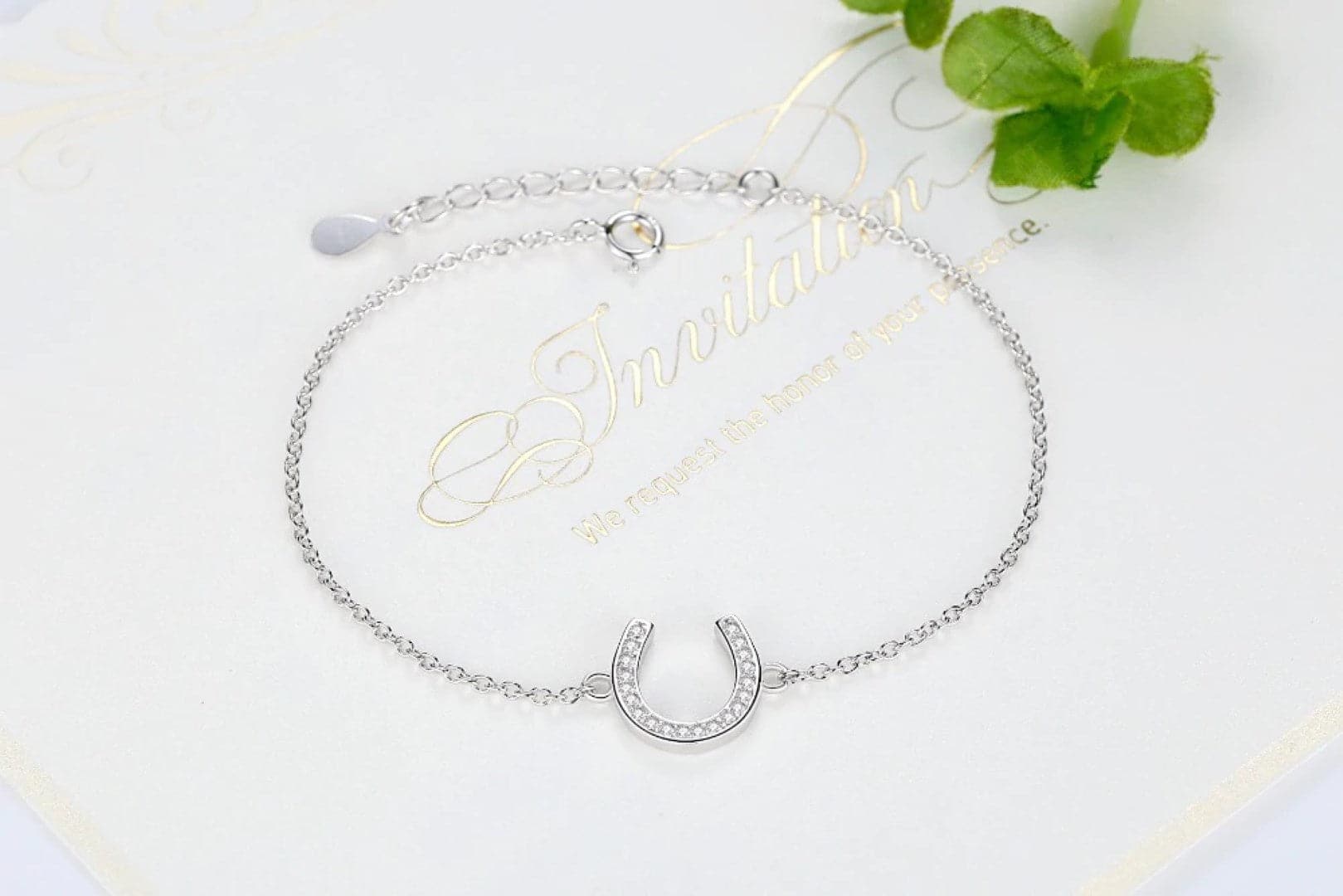 Sterling Silver Bracelet with Crystal Horseshoe Charm