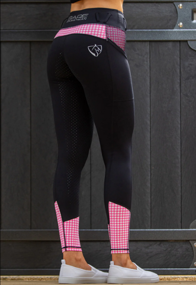 BARE Performance Riding Tights - Black with Pink Houndstooth