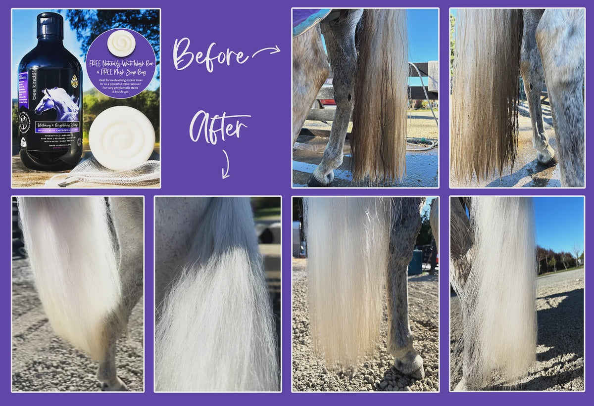 Bee Kind Natural Horse Whitening & Brightening Shampoo NZ (500ml) + FREE Wash Bar & Soap Bag